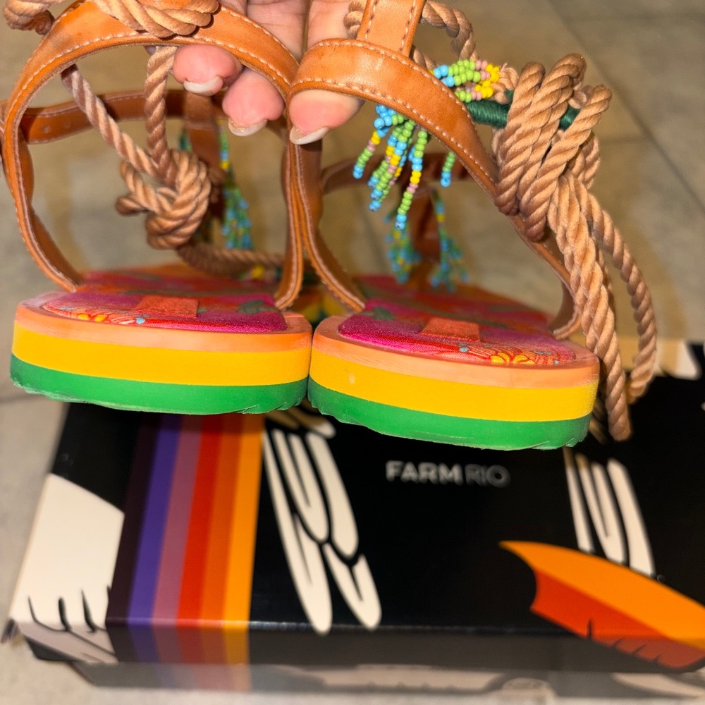 FARM RIO Floral Pietra Banana Beaded Tropical Thong Sandal Size 8 - Picture 8 of 10
